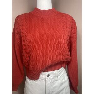 Billabong Cable Knit Sweater Red Cropped Chunky Mock Neck Cozy Size S